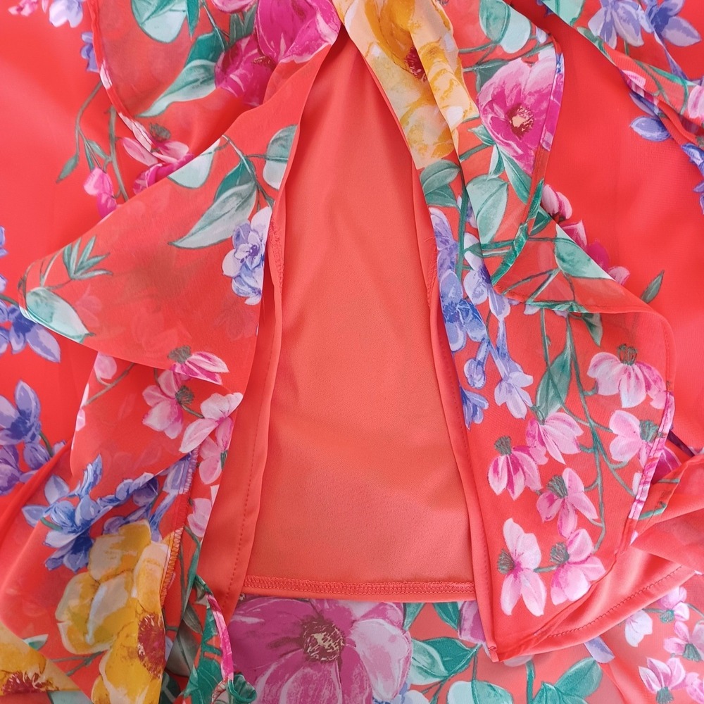 Jessica Howard 18W Orange Floral Sleeveless Pleated Midi Dress Ruffle Hem Belted - Picture 10 of 11